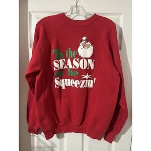 Vtg Tis The Season To Be Squeezin Sweatshirt Sz XL Puff Print Christmas Santa